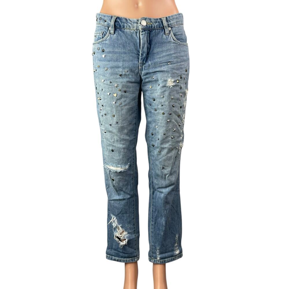 Blank NYC Women's Blue Studded Distressed Straight Leg Girlfriend Denim Jeans 27